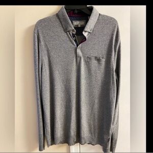 Ted Baker men’s polo‎ top long sleeves heather grey knit one side pocket. Large